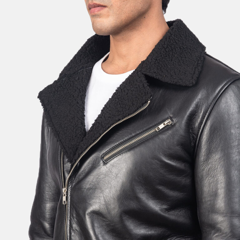 Mens Alberto Shearling Black Leather Biker Jacket4717-9-1557048106966
